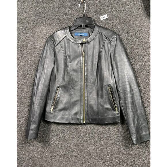 Cole Haan Jacket Womens Small Black Lambskin Leather Moto Gold Zippers 35M2764 - Picture 1 of 8